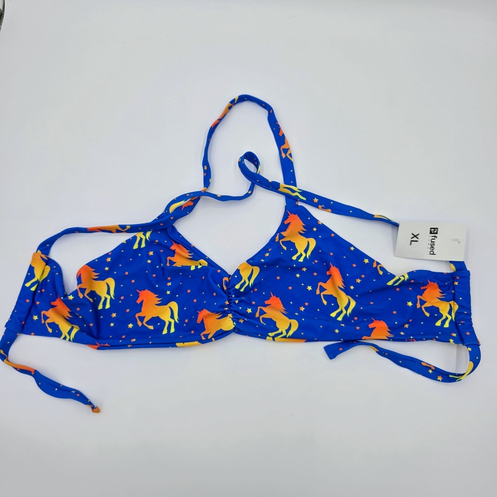 Fused Hawaii Bikini Top XL Blue‎ Unicorn Star Print Swimwear Adjustable NWT - Picture 6 of 8